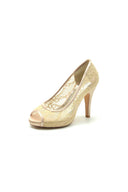 Champagne High Heels with Lace Embellishments - KissProm