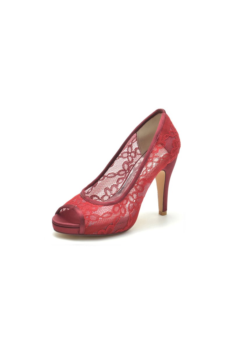 Champagne High Heels with Lace Embellishments - KissProm