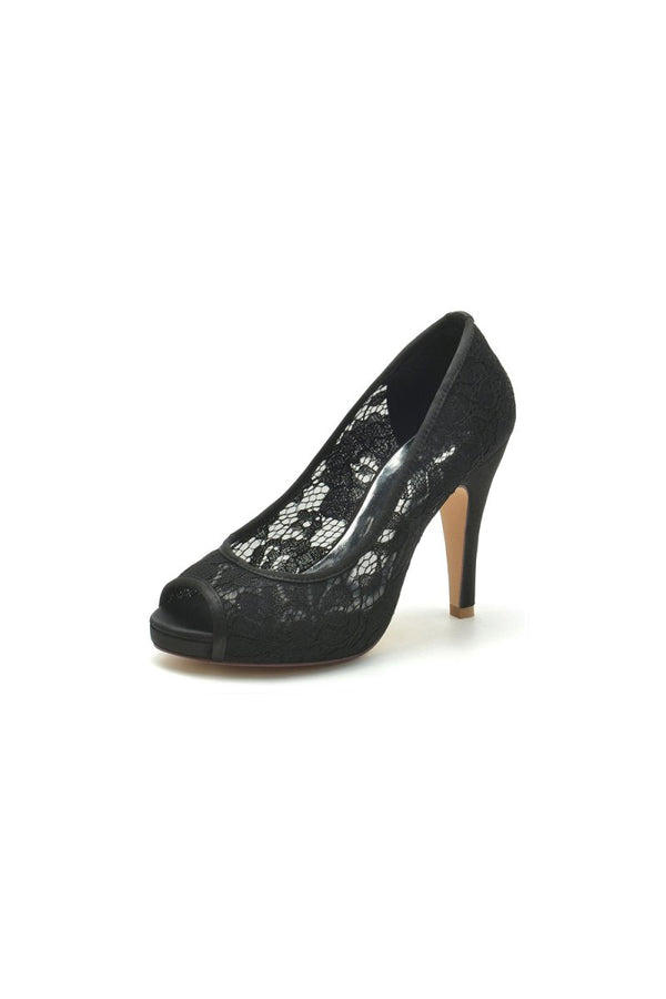 Champagne High Heels with Lace Embellishments - KissProm