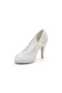 Champagne High Heels with Lace Embellishments - KissProm