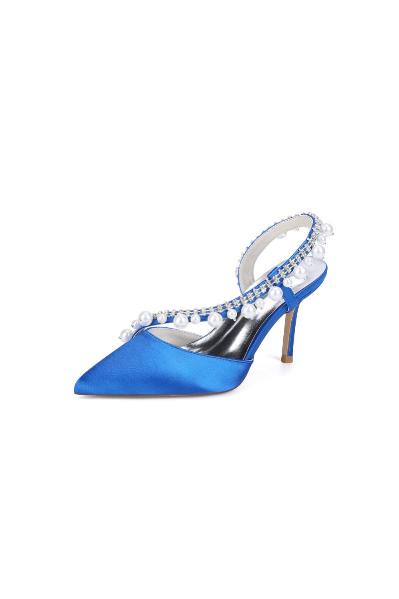 Royal Blue High Heels with Pearl and Crystal Embellishments Description - KissProm