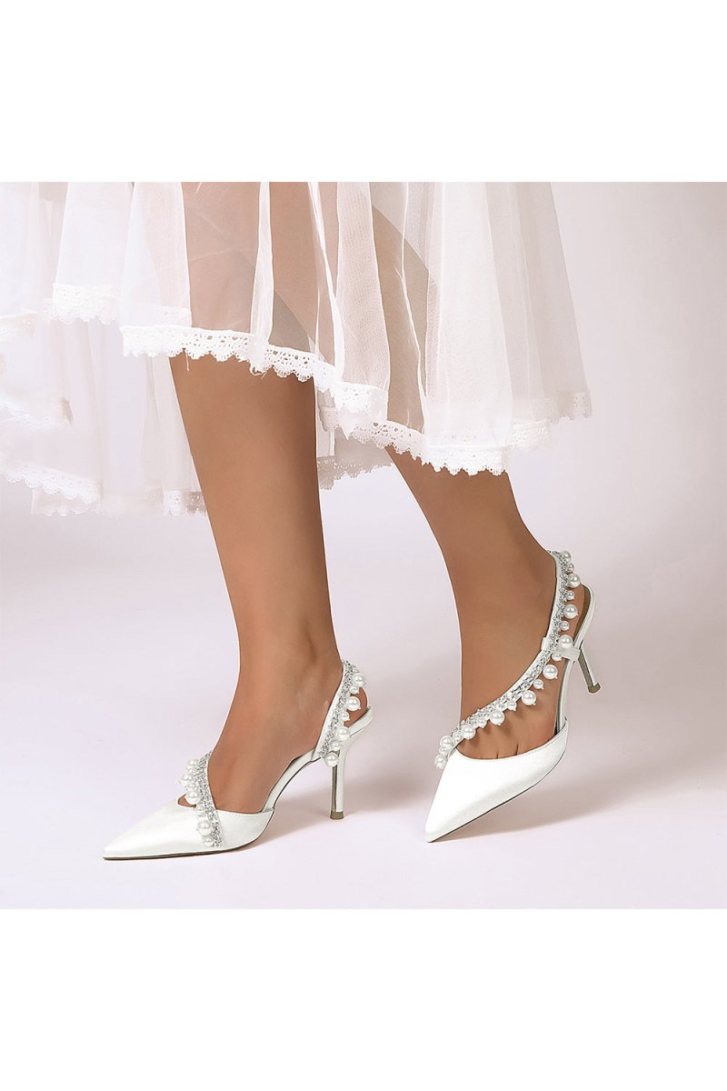 Royal Blue High Heels with Pearl and Crystal Embellishments Description - KissProm