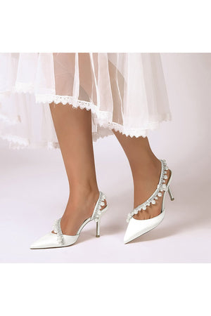 Royal Blue High Heels with Pearl and Crystal Embellishments Description - KissProm