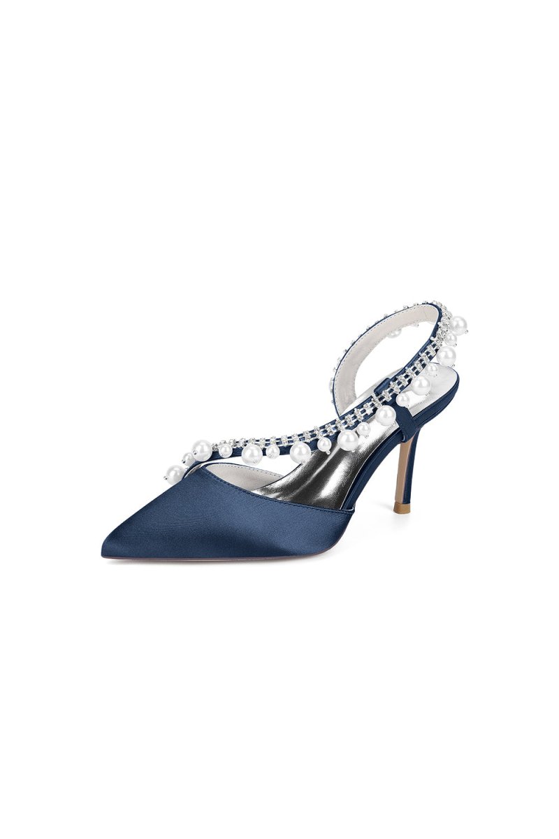 Royal Blue High Heels with Pearl and Crystal Embellishments Description - KissProm