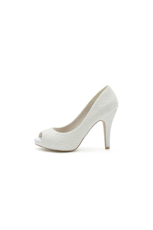 Navy Blue Lace Fishmouth High Heels - KissProm
