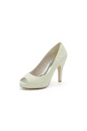 Navy Blue Lace Fishmouth High Heels - KissProm