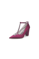 White Leather Pump with Silver Chain and Crystal Accent - KissProm