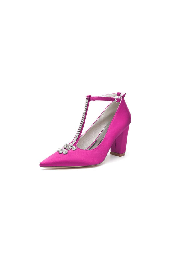 White Leather Pump with Silver Chain and Crystal Accent - KissProm