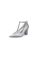 White Leather Pump with Silver Chain and Crystal Accent - KissProm