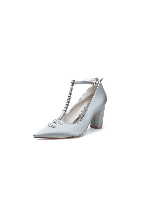 White Leather Pump with Silver Chain and Crystal Accent - KissProm