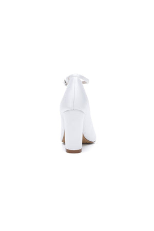 White Leather Pump with Silver Chain and Crystal Accent - KissProm