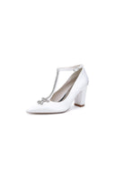 White Leather Pump with Silver Chain and Crystal Accent - KissProm