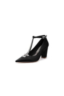 White Leather Pump with Silver Chain and Crystal Accent - KissProm