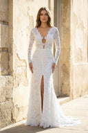 Lillie | White Mermaid Boho Long Lace Wedding Dress with Sleeves
