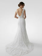 White Mermaid Cap Sleeve Lace Wedding Dress - KissProm