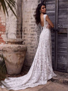White Mermaid Cap Sleeve Lace Wedding Dress - KissProm