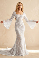 White Mermaid Enchantment Flower Prints Wedding Dress-Wedding Dresses by KissProm | Available at KissProm