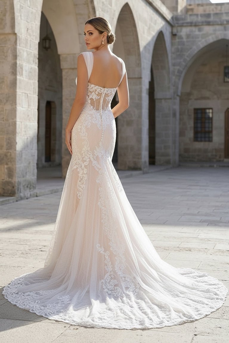 Mermaid Off the Shoulder Lace Wedding Dresses with Train Mermaid Off the Shoulder Lace Wedding Dresses with Train