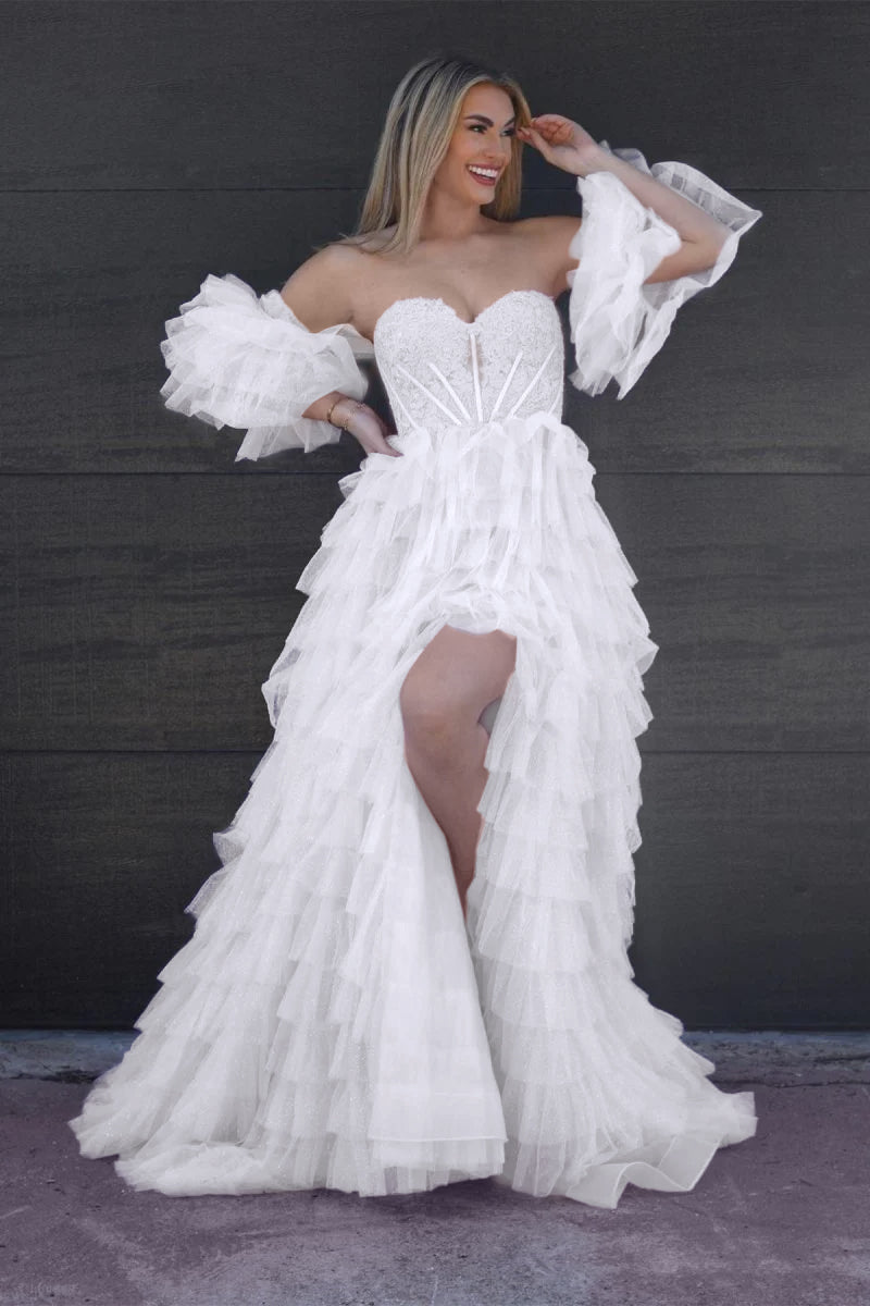 Lilian |A line Sweetheart Glitter Tulle Prom Dress with Slit - KissProm