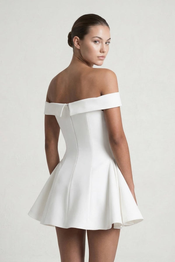 White Off-the-Shoulder A-Line Graduation Dress