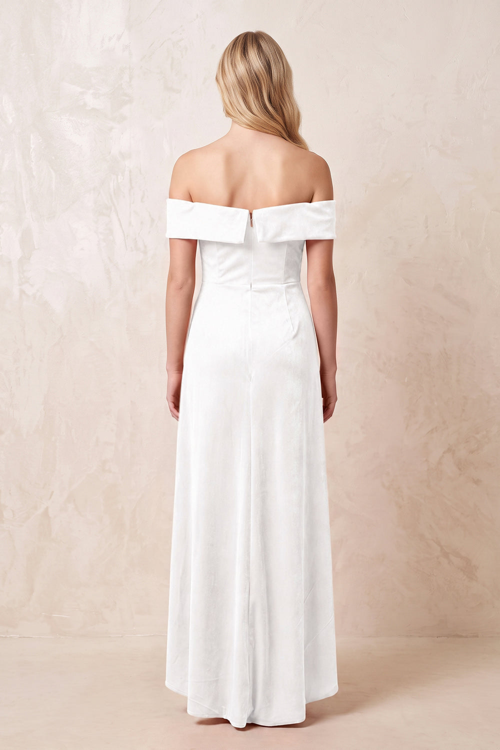 White Off-the-Shoulder Sheath Velvet Midi Bridesmaid Dress - KISSPROM