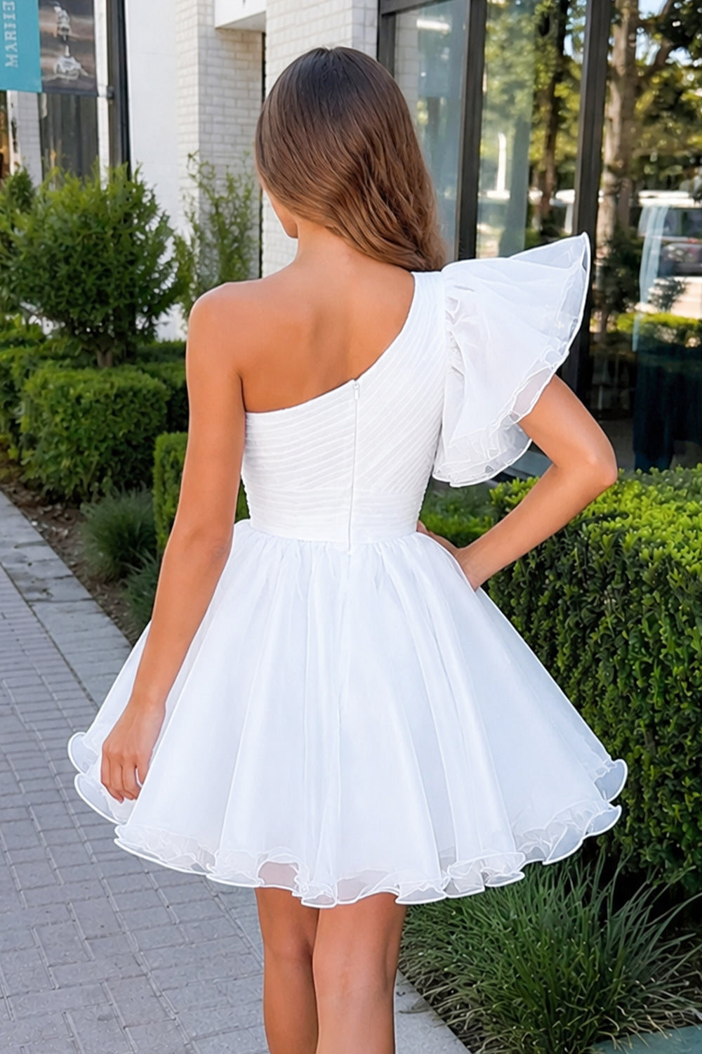 A-line One Shoulder Organza Homecoming Dress - KissProm