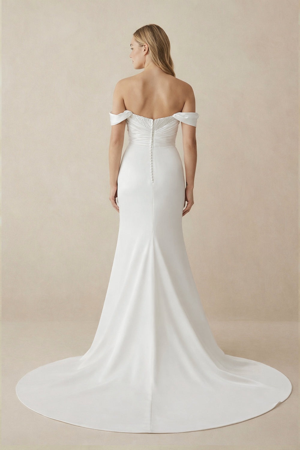White Pearls Off - the - Shoulder Mermaid Long Wedding Dress – Wedding Dresses by KissProm | Available at KissProm