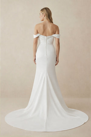 White Pearls Off - the - Shoulder Mermaid Long Wedding Dress – Wedding Dresses by KissProm | Available at KissProm