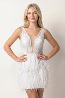 White Plunge Feathers Sheath Homecoming Dress With Beading | KISSPROM