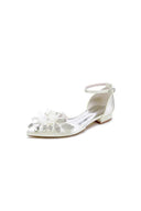 White Pointed Toe Ankle Strap Low Heels with Rhinestone - KissProm