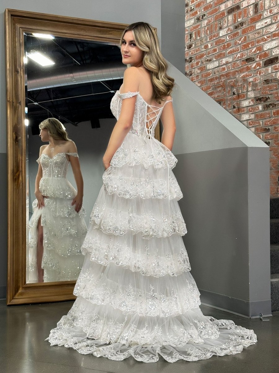 strapless open back dress White Two Piece Ruffled Prom Dress,Tulle Prom Dress for Teens,Prom Dress with Beaded Bodice PD00170, US8 / Burgundy main image 1
