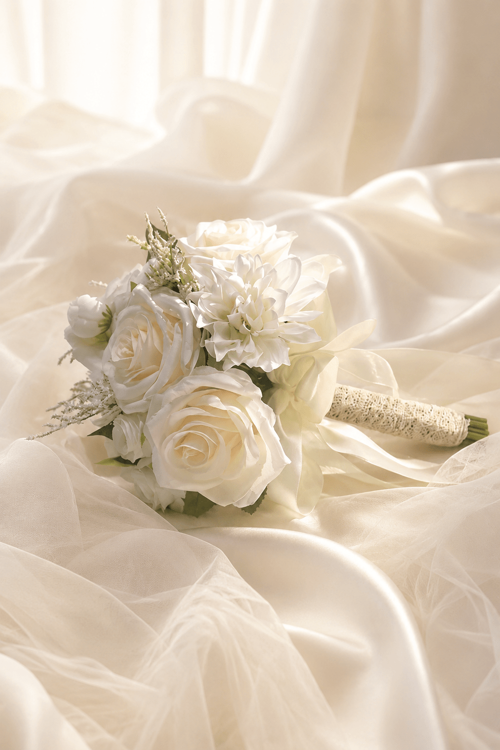 White Rose Cascade Hydrangea Wedding Flower Bouquets - KissProm Accessories