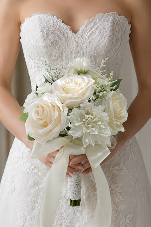 White Rose Cascade Hydrangea Wedding Flower Bouquets - KissProm Accessories