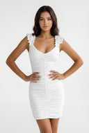 White Ruched Sheath Jersey Graduation Dress - KissProm