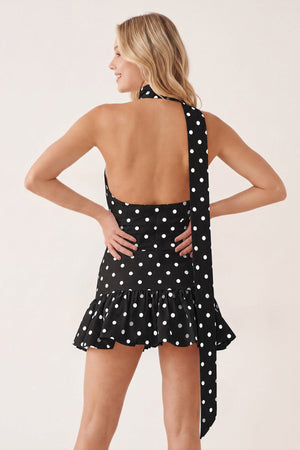 Black Ruffled A-Line Chiffon Polka Dot Homecoming Dress With Bow | KISSPROM