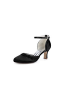 Navy Blue Satin High Heels with Bow Accent - KissProm