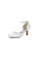 Navy Blue Satin High Heels with Bow Accent - KissProm