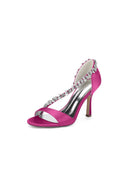 White Satin High Heels with Crystal and Chain Embellishments - KissProm