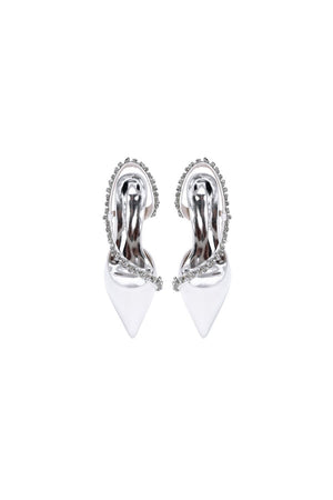 White Satin High Heels with Crystal Embellishments - KissProm
