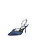 White Satin High Heels with Crystal Embellishments - KissProm