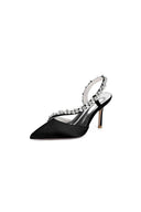 White Satin High Heels with Crystal Embellishments - KissProm