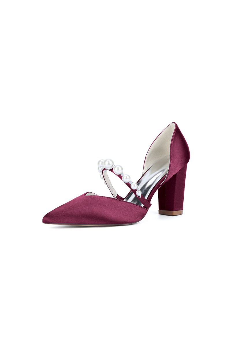 Fuchsia Satin High Heels with Pearl Accent - KissProm
