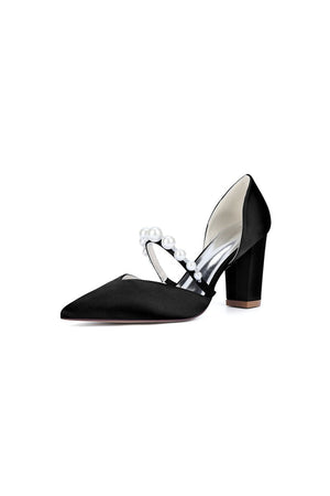 Fuchsia Satin High Heels with Pearl Accent - KissProm