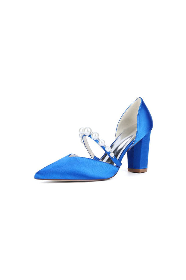 Fuchsia Satin High Heels with Pearl Accent - KissProm