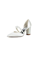 Fuchsia Satin High Heels with Pearl Accent - KissProm