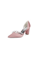 White Satin High Heels with Pearl Embellishments - KissProm