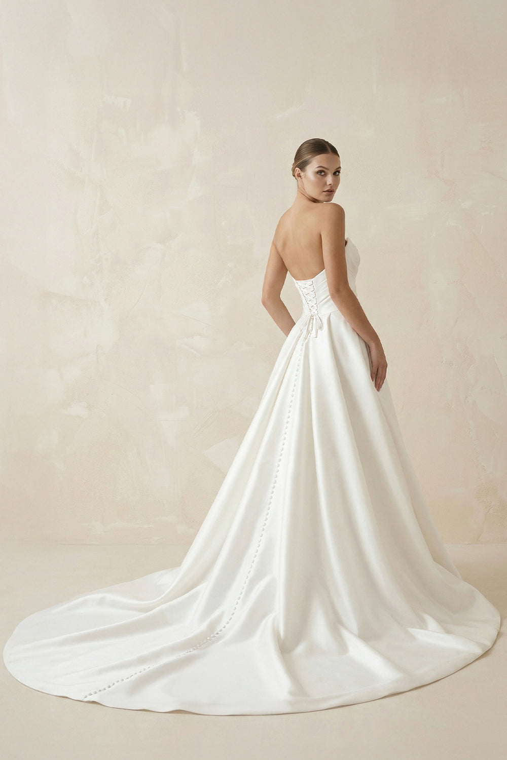 White Satin Long A-Line Wedding Dress with Slit – Wedding Dresses by KissProm | Available at KissProm