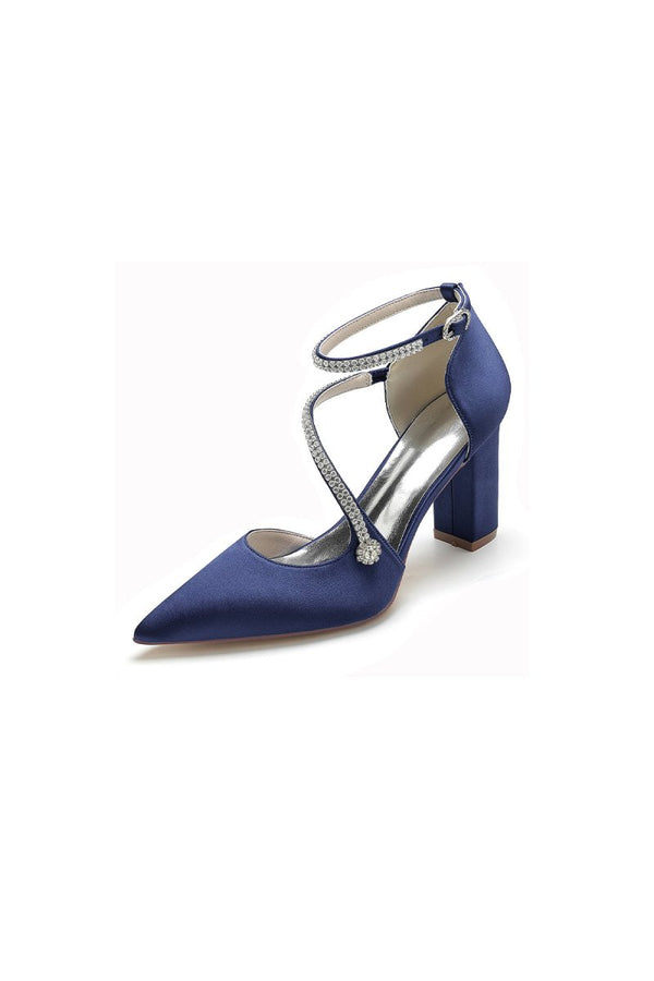 White Satin Pump with Cross - Strap and Beaded Buckle - KissProm