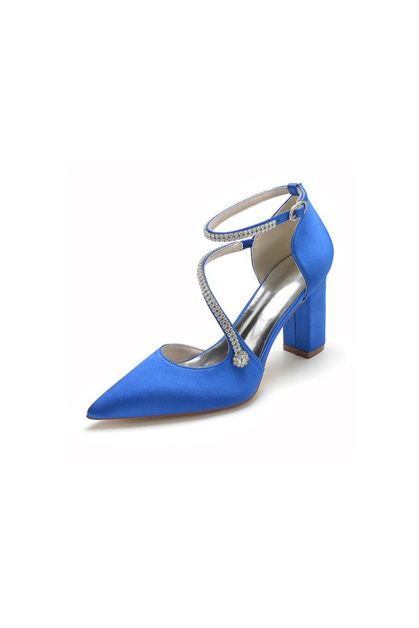 White Satin Pump with Cross - Strap and Beaded Buckle - KissProm