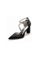 White Satin Pump with Cross - Strap and Beaded Buckle - KissProm